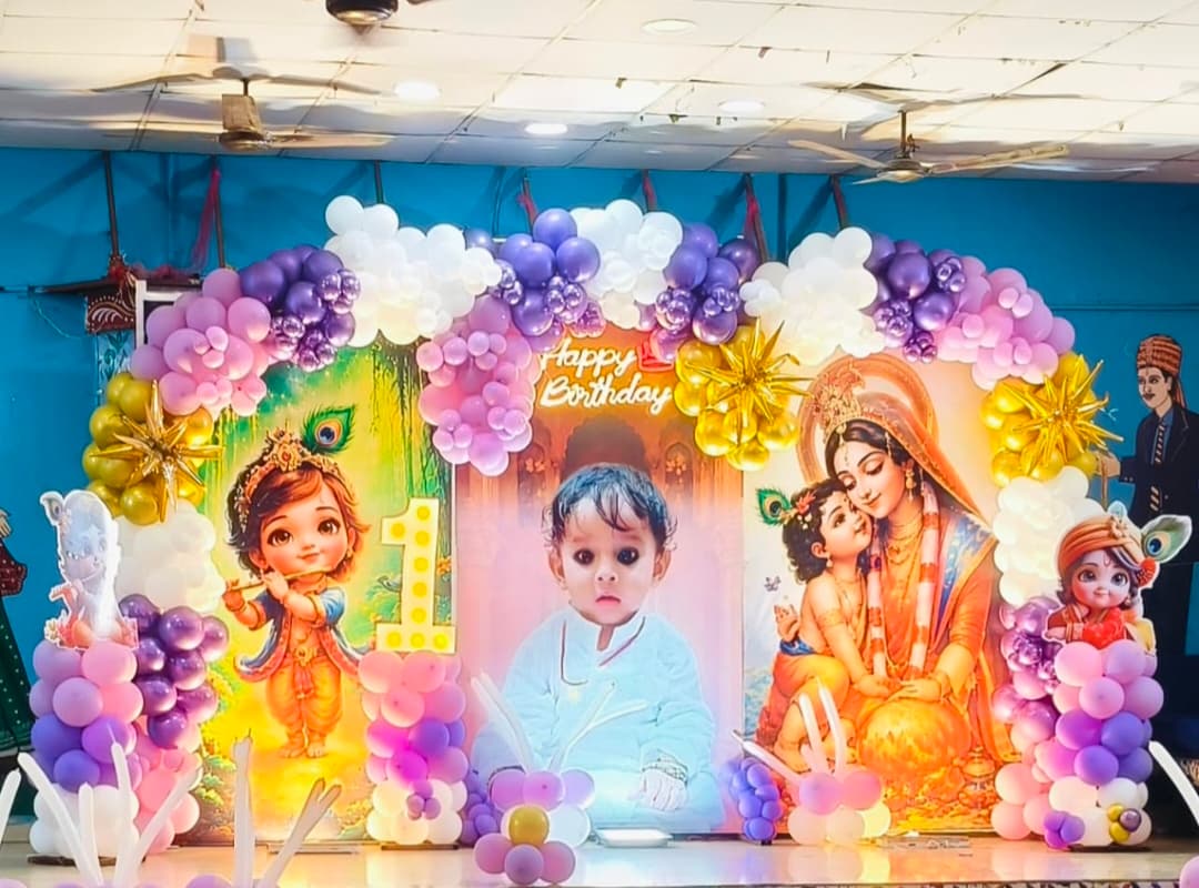 Annaprashan rice ceremony decoration with name backdrop in Patna