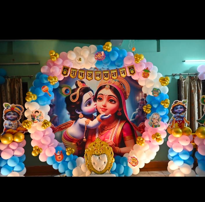 Annaprashan rice ceremony decoration with name backdrop in Patna
