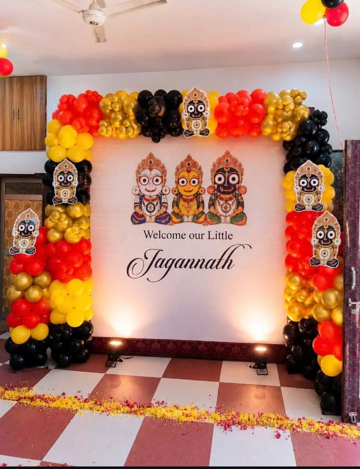 Annaprashan rice ceremony decoration with name backdrop in Patna