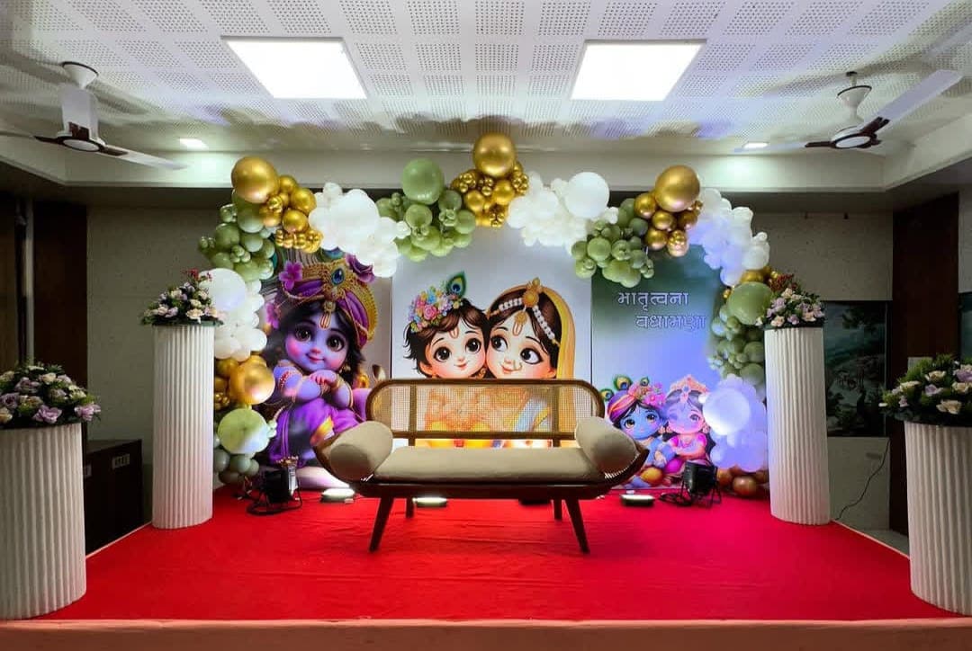 Annaprashan rice ceremony decoration with name backdrop in Patna