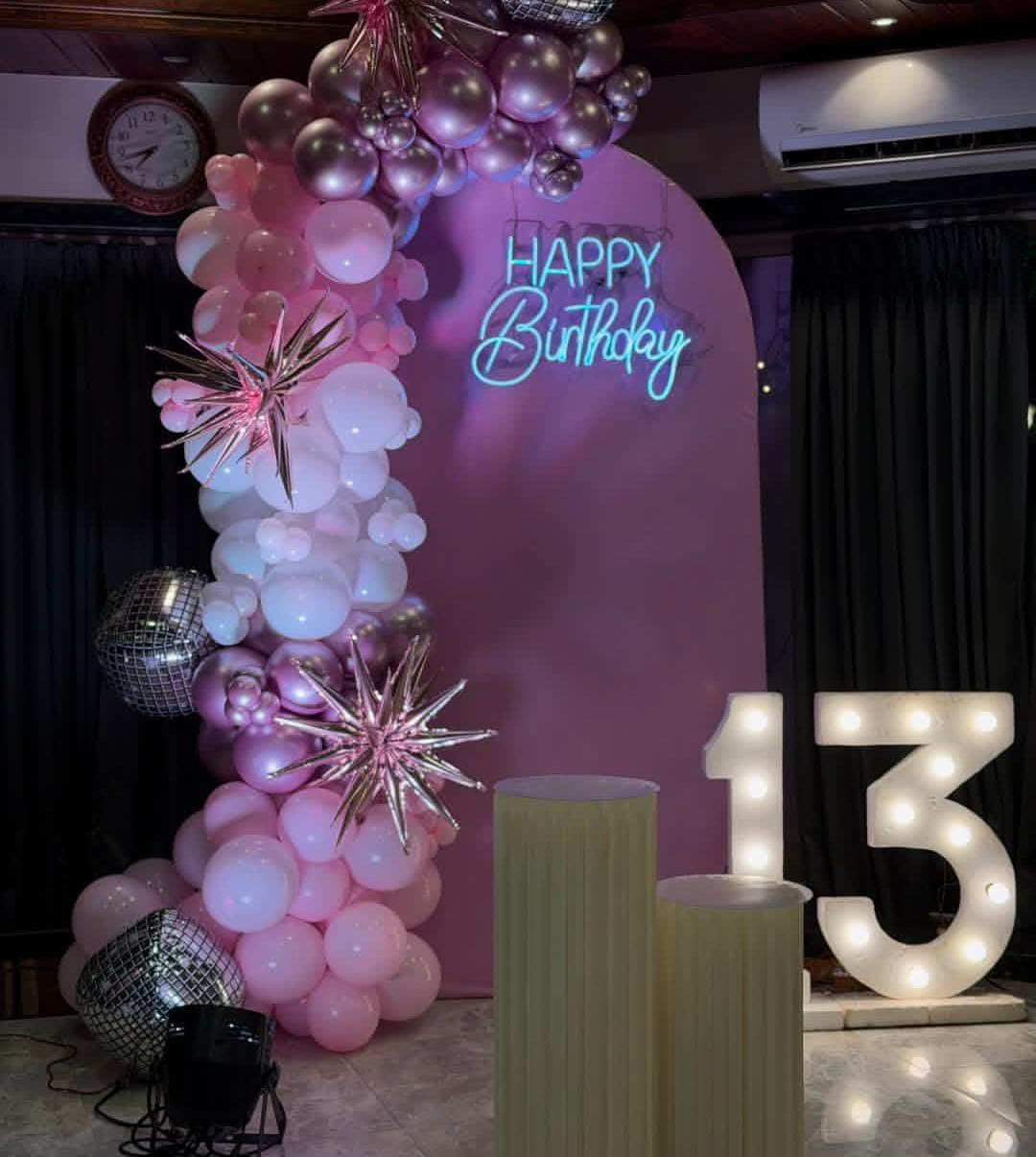 Anniversary balloon decoration with heart backdrop and lighting in Patna