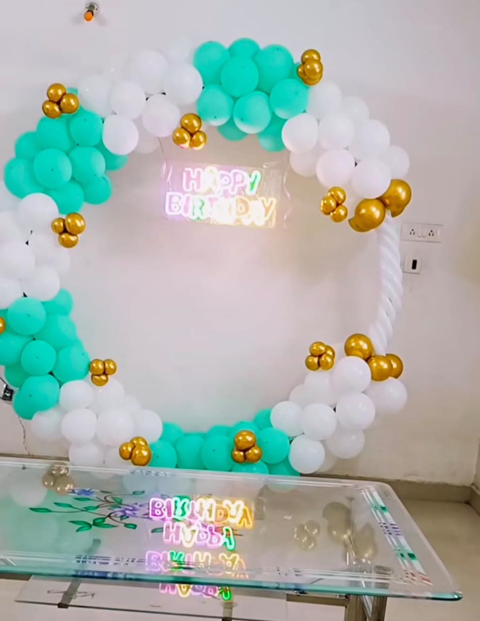 Baby boy welcome decoration in blue and white balloons in Patna