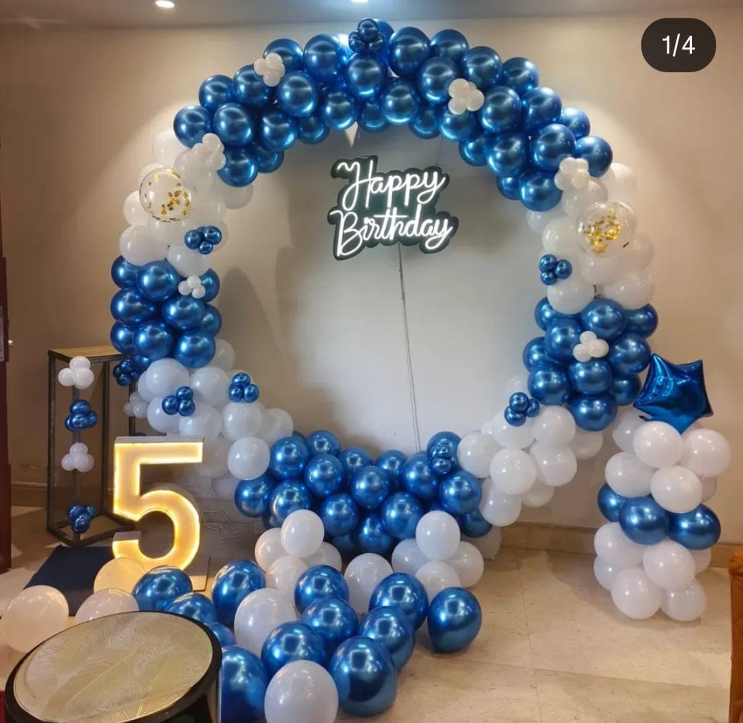 Baby boy welcome decoration in blue and white balloons in Patna