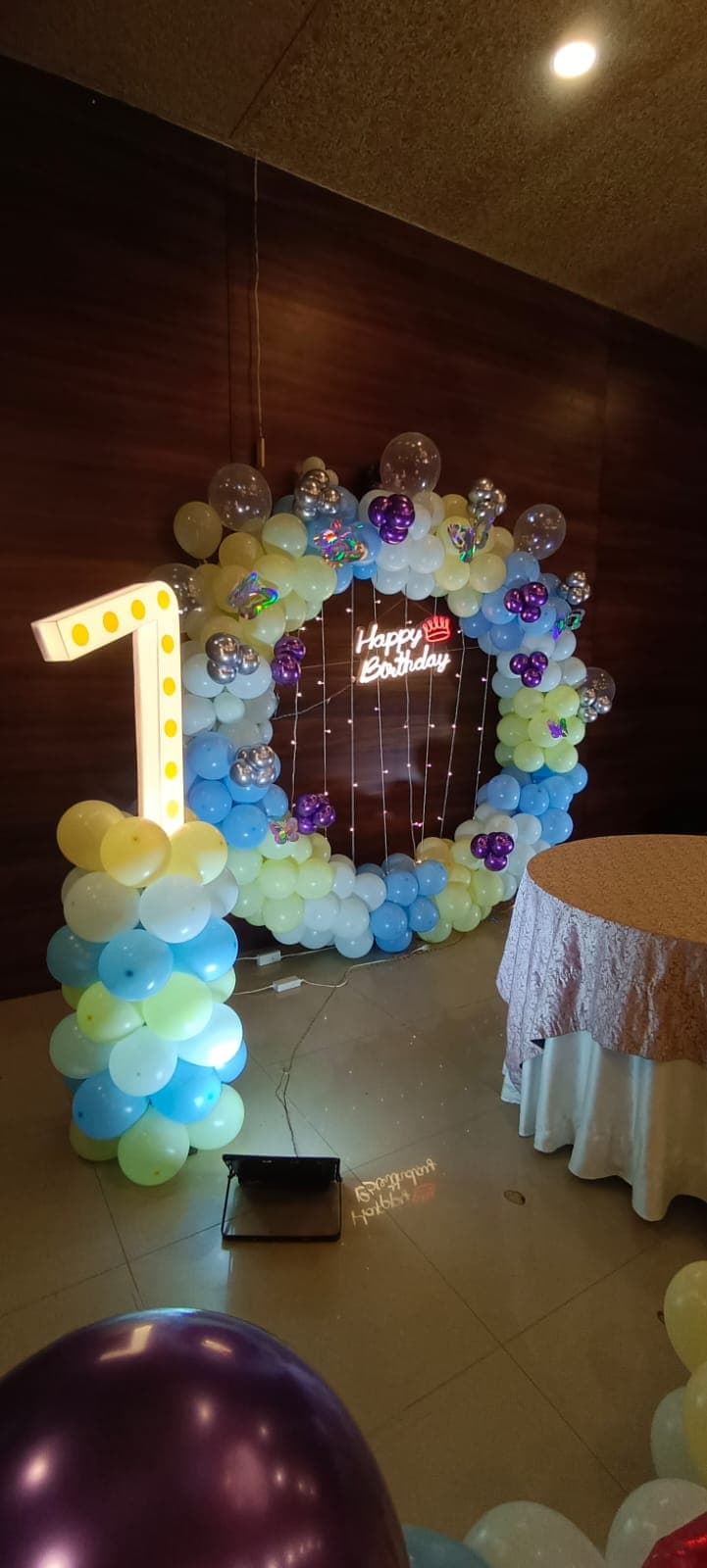 Baby boy welcome decoration in blue and white balloons in Patna