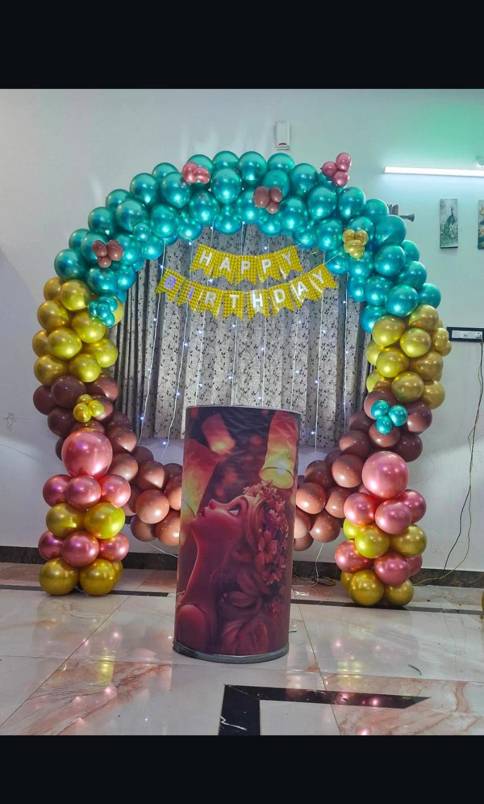 Baby boy welcome decoration in blue and white balloons in Patna