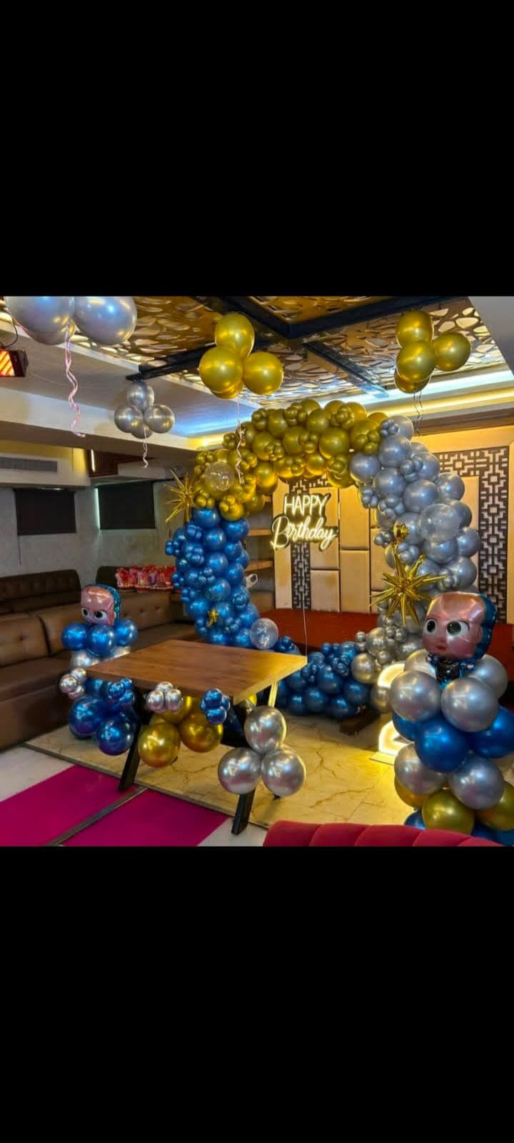 Baby boy welcome decoration in blue and white balloons in Patna
