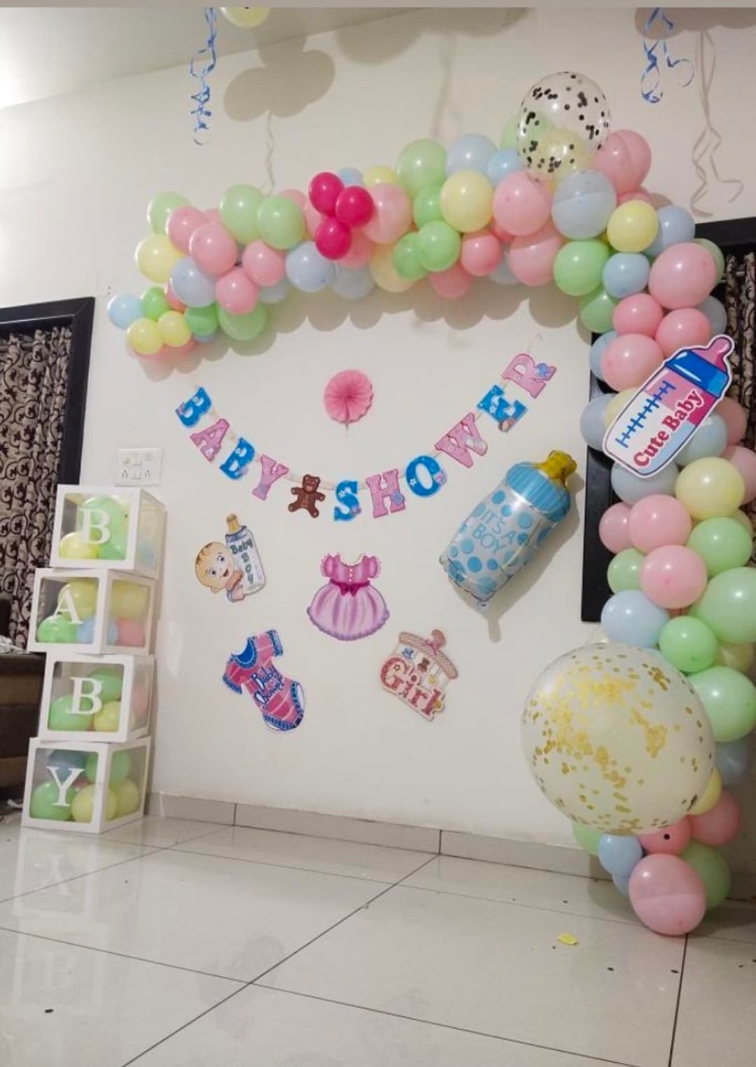 Welcome baby home decoration with balloons and name lettering in Patna