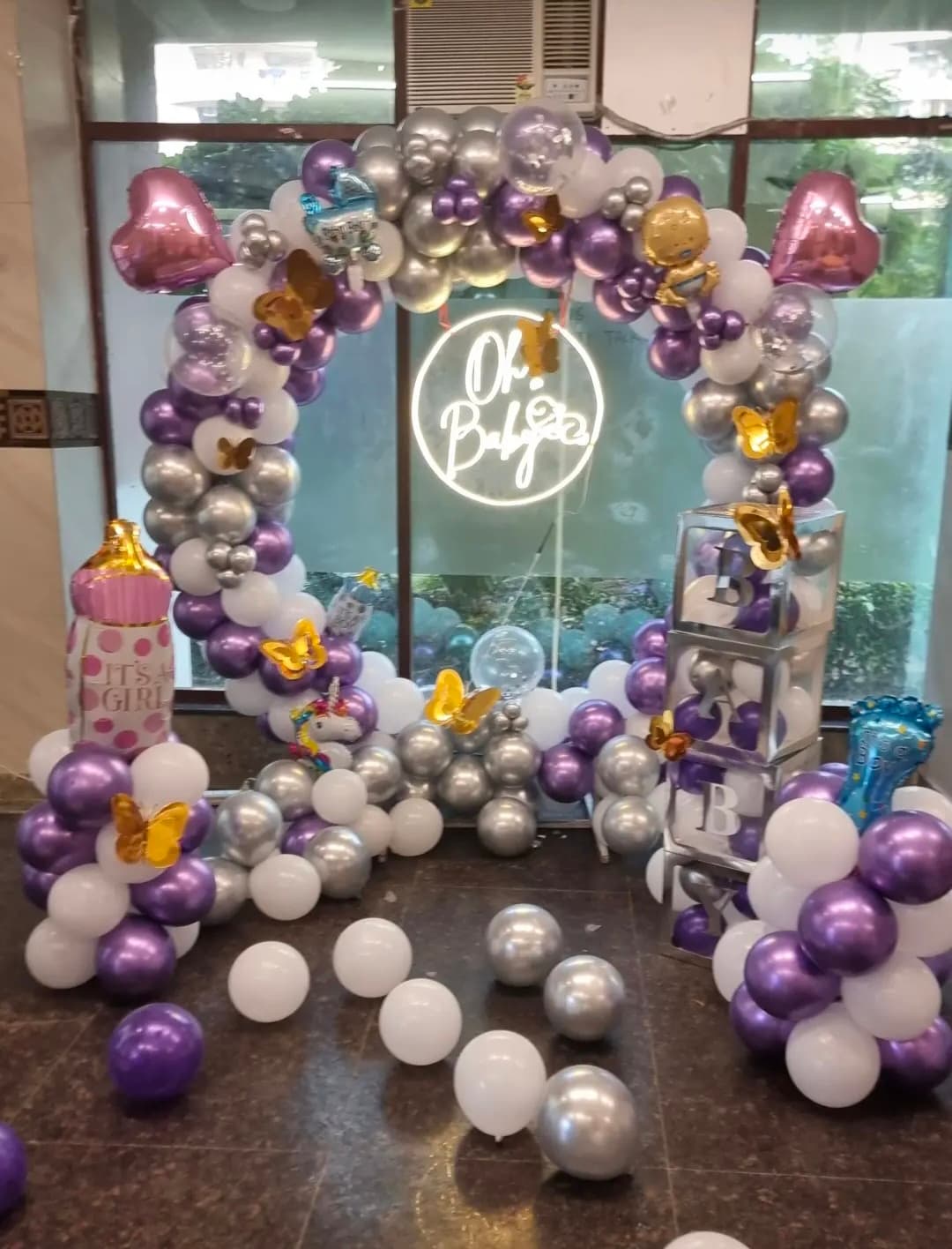 Welcome baby home decoration with balloons and name lettering in Patna